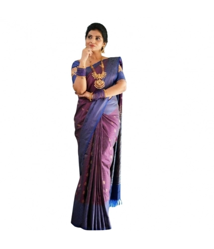 Generic Women's Silk Printed Saree With Unstitched Blouse 5.5Mtr (Purple)