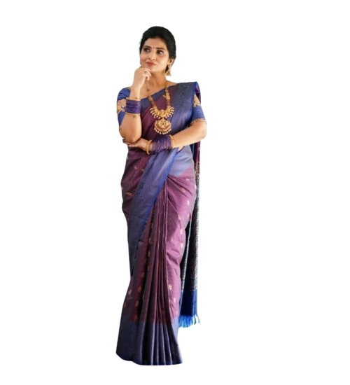 Generic Women's Silk Printed Saree With Unstitched Blouse 5.5Mtr (Purple)