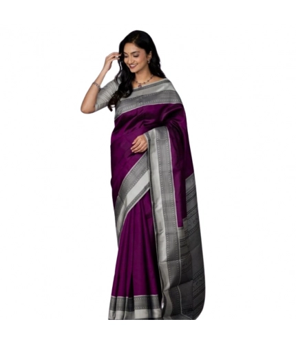 Generic Women's Silk Printed Saree With Unstitched Blouse 5.5Mtr (Purple)