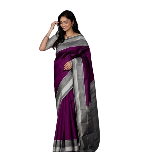 Generic Women's Silk Printed Saree With Unstitched Blouse 5.5Mtr (Purple)