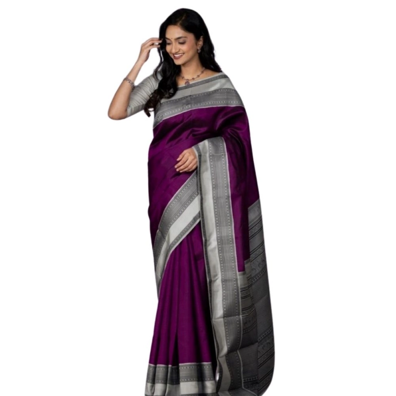 Women's Silk Printed Saree With Unstitched Blouse 5.5Mtr (Purple) Women's Silk Printed Saree With Unstitched Blouse 5.5Mtr (Purple)