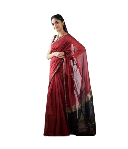 Generic Women's Cotton  Printed Saree With Unstitched Blouse 5.5Mtr (Red)