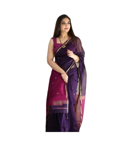 Generic Women's Cotton  Printed Saree With Unstitched Blouse 5.5Mtr (Navy Blue)