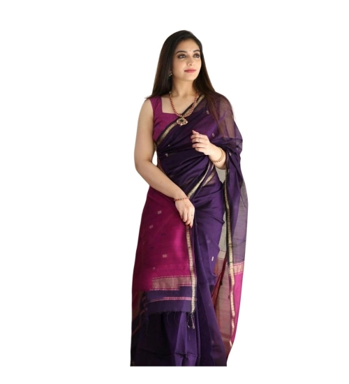 Generic Women's Cotton  Printed Saree With Unstitched Blouse 5.5Mtr (Navy Blue)