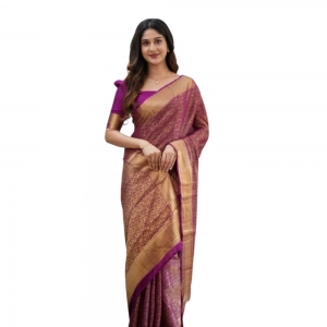 Generic Women's Silk Printed Saree With Unstitched Blouse 5.5Mtr (Wine)