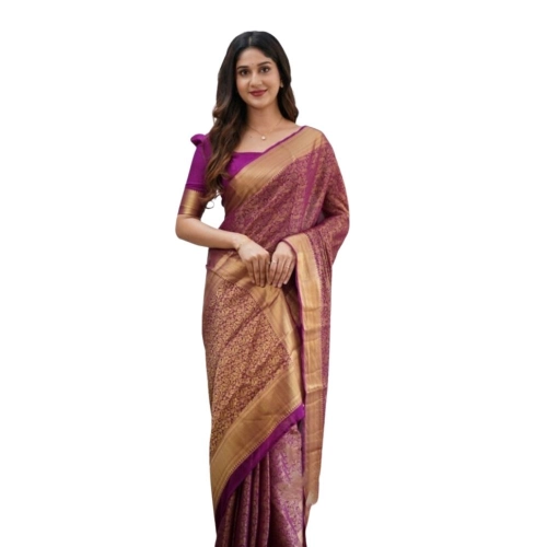 Women's Silk Printed Saree With Unstitched Blouse 5.5Mtr (Wine)