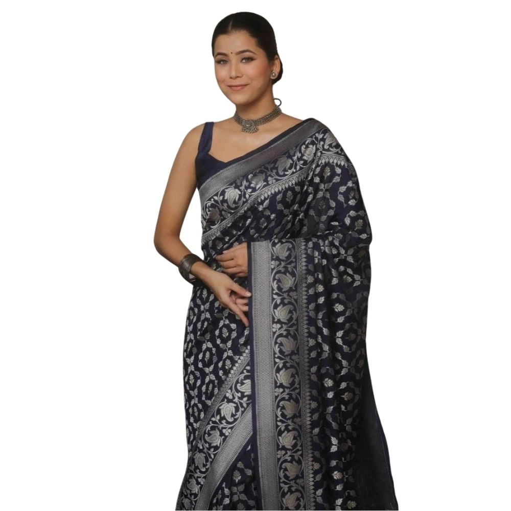 Generic Women's Silk Printed Saree With Unstitched Blouse 5.5Mtr (Navy Blue) Generic Women's Silk Printed Saree With Unstitched Blouse 5.5Mtr (Navy Blue)