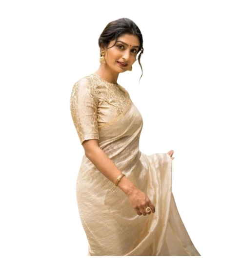 Generic Women's Silk Printed Saree With Unstitched Blouse 5.5Mtr (Off White)