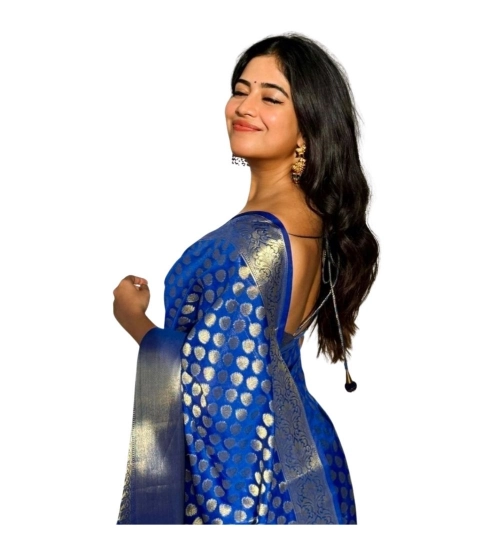 Generic Women's Silk Printed Saree With Unstitched Blouse 5.5Mtr (Royal Blue)