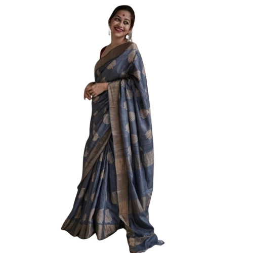 Women's Silk Printed Saree With Unstitched Blouse 5.5Mtr (Grey)