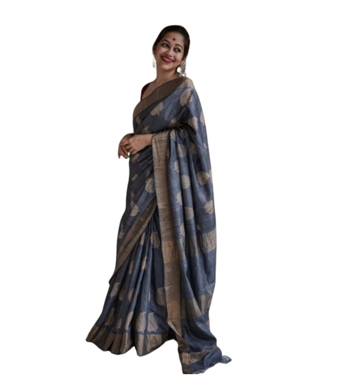 Generic Women's Silk Printed Saree With Unstitched Blouse 5.5Mtr (Grey)