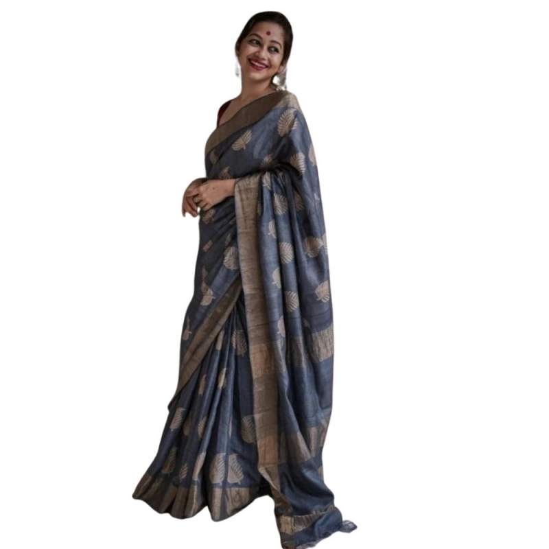 Women's Silk Printed Saree With Unstitched Blouse 5.5Mtr (Grey)