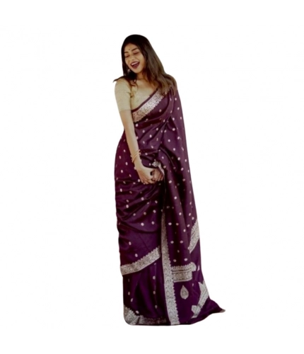 Generic Women's Cotton  Printed Saree With Unstitched Blouse 5.5Mtr (Purple)