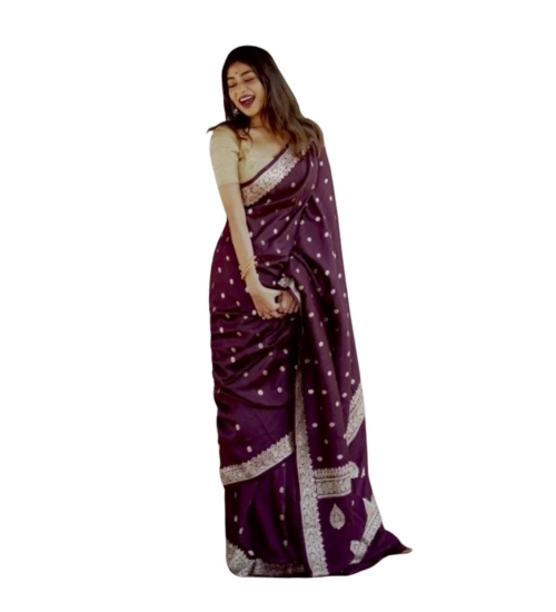Generic Women's Cotton  Printed Saree With Unstitched Blouse 5.5Mtr (Purple)
