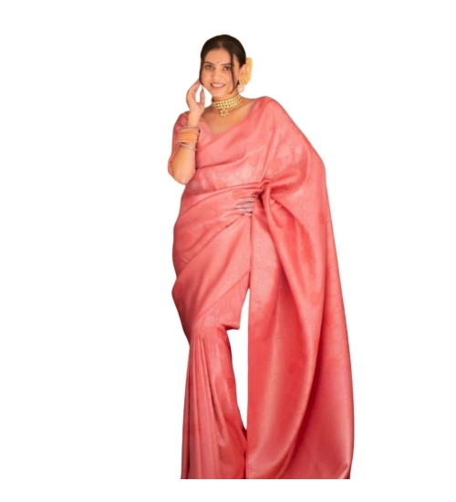 Generic Women's Silk Printed Saree With Unstitched Blouse 5.5Mtr (Pink)