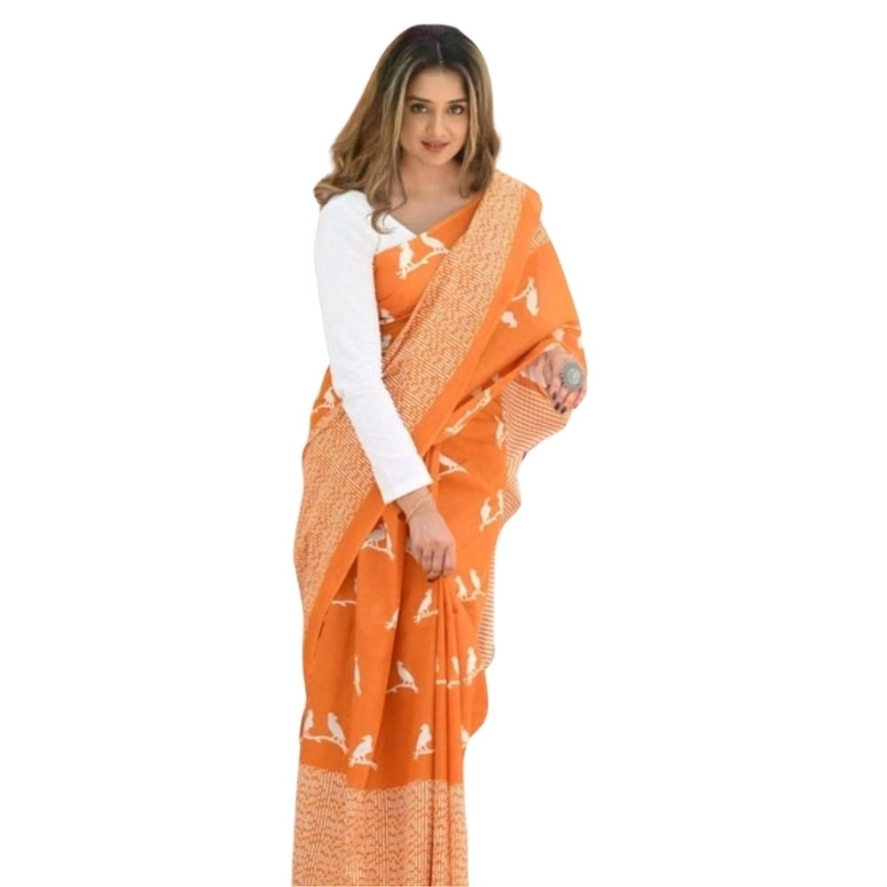 Generic Women's Silk Printed Saree With Unstitched Blouse 5.5Mtr (Orange) Generic Women's Silk Printed Saree With Unstitched Blouse 5.5Mtr (Orange)