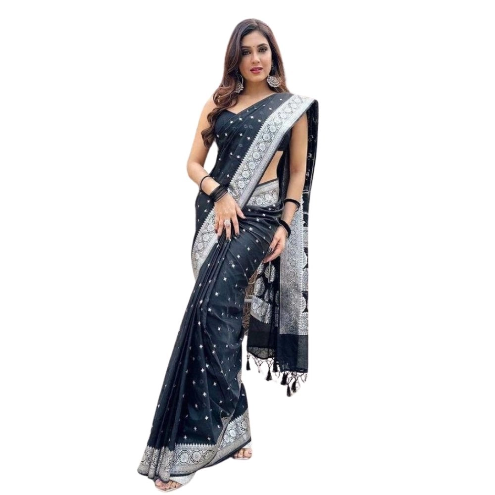 Generic Women's Silk Printed Saree With Unstitched Blouse 5.5Mtr (Black) Generic Women's Silk Printed Saree With Unstitched Blouse 5.5Mtr (Black)