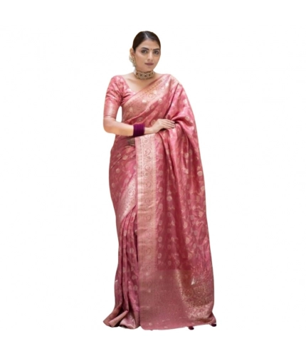 Generic Women's Silk Printed Saree With Unstitched Blouse 5.5Mtr (Peach)