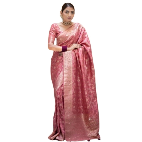 Women's Silk Printed Saree With Unstitched Blouse 5.5Mtr (Peach)
