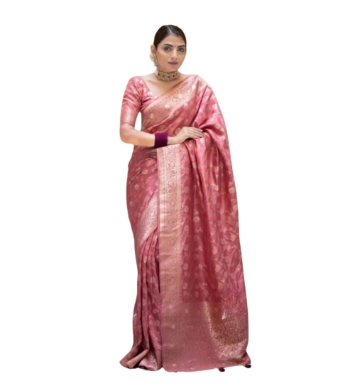 Generic Women's Silk Printed Saree With Unstitched Blouse 5.5Mtr (Peach)