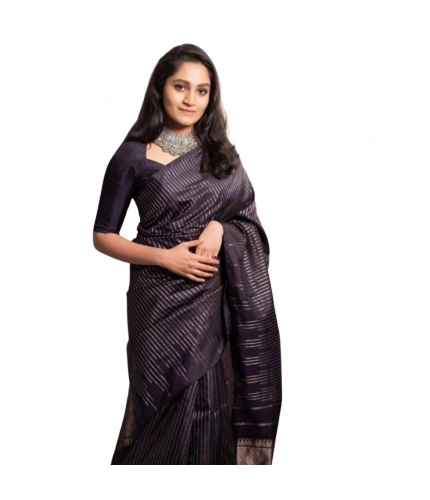 Generic Women's Silk Printed Saree With Unstitched Blouse 5.5Mtr (Black)