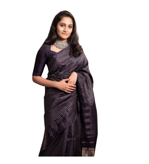 Generic Women's Silk Printed Saree With Unstitched Blouse 5.5Mtr (Black)
