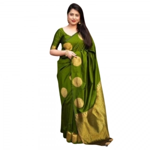 Generic Women's Silk Printed Saree With Unstitched Blouse 5.5Mtr (Green)