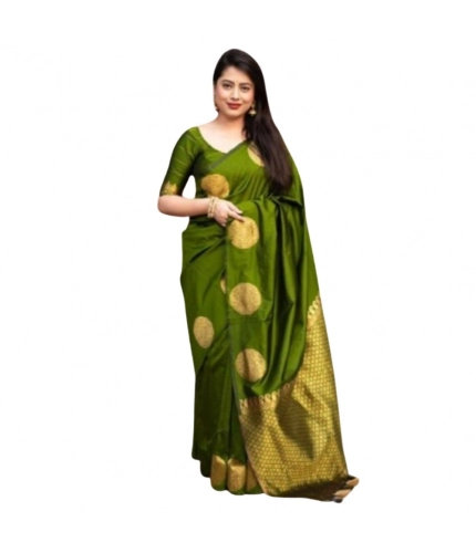 Generic Women's Silk Printed Saree With Unstitched Blouse 5.5Mtr (Green)