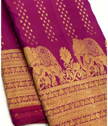 Generic Women's Silk Printed Saree With Unstitched Blouse 5.5Mtr (Rani Pink)