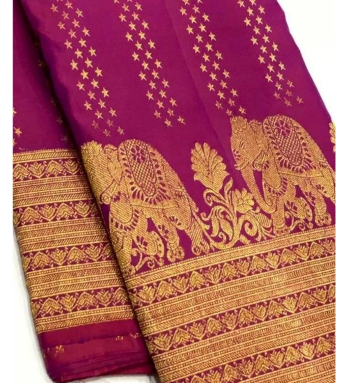 Generic Women's Silk Printed Saree With Unstitched Blouse 5.5Mtr (Rani Pink)