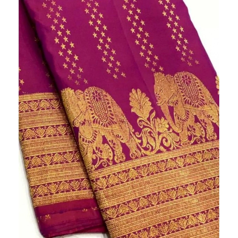 Women's Silk Printed Saree With Unstitched Blouse 5.5Mtr (Rani Pink) Women's Silk Printed Saree With Unstitched Blouse 5.5Mtr (Rani Pink)