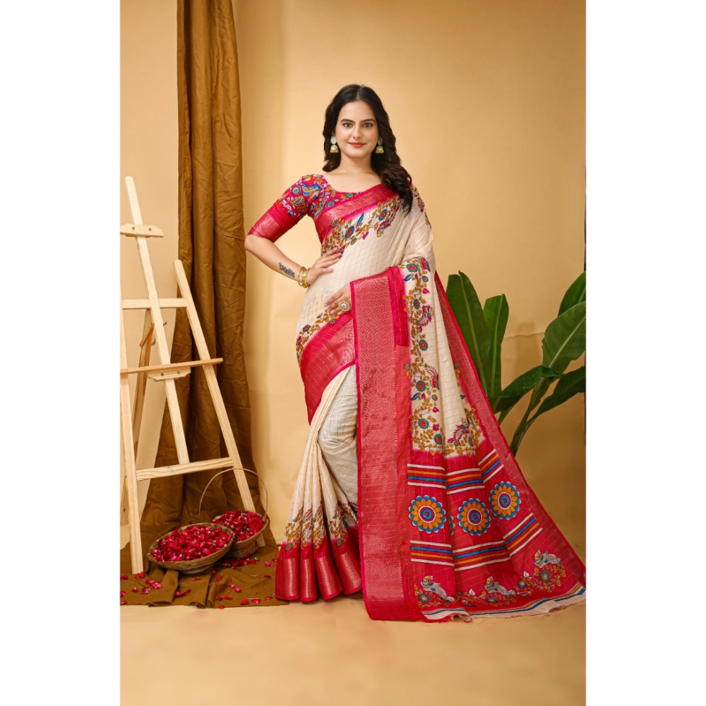 Generic Women's Soft Dola Cotton Kalamkari Printed Saree With Unstitched Blouse 5.5Mtr (Red) Generic Women's Soft Dola Cotton Kalamkari Printed Saree With Unstitched Blouse 5.5Mtr (Red)