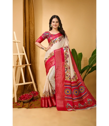 Generic Women's Soft Dola Cotton Kalamkari Printed Saree With Unstitched Blouse 5.5Mtr (Red) Generic Women's Soft Dola Cotton Kalamkari Printed Saree With Unstitched Blouse 5.5Mtr (Red)