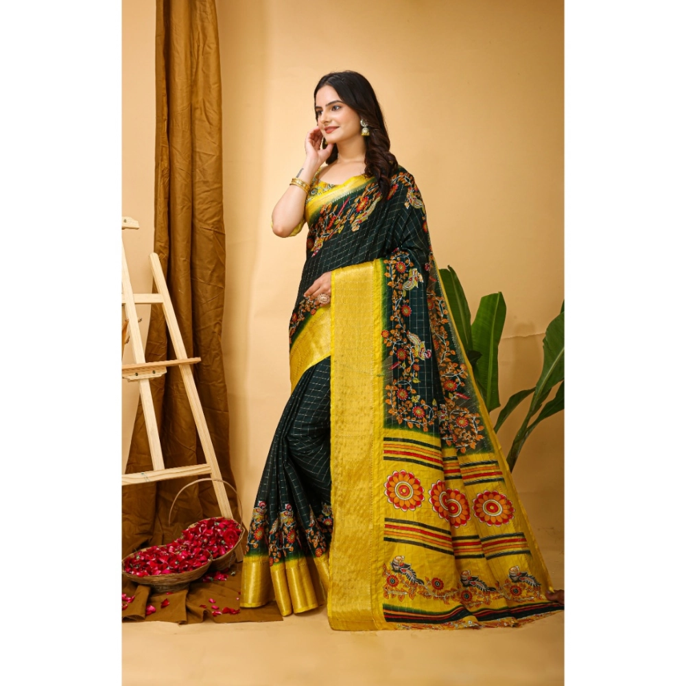 Generic Women's Soft Dola Cotton Kalamkari Printed Saree With Unstitched Blouse 5.5Mtr (Green) Generic Women's Soft Dola Cotton Kalamkari Printed Saree With Unstitched Blouse 5.5Mtr (Green)