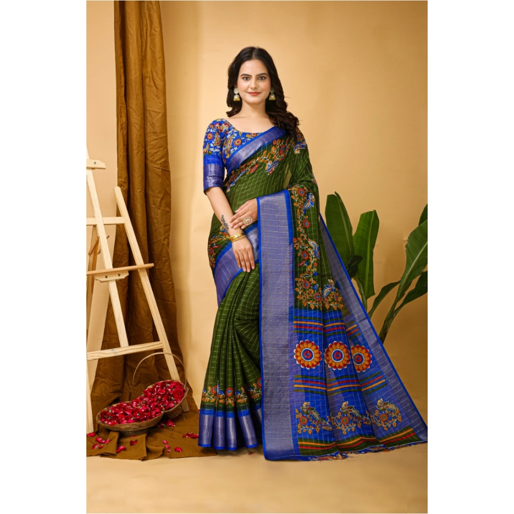 Generic Women's Soft Dola Cotton Kalamkari Printed Saree With Unstitched Blouse 5.5Mtr (Mehendi) Generic Women's Soft Dola Cotton Kalamkari Printed Saree With Unstitched Blouse 5.5Mtr (Mehendi)