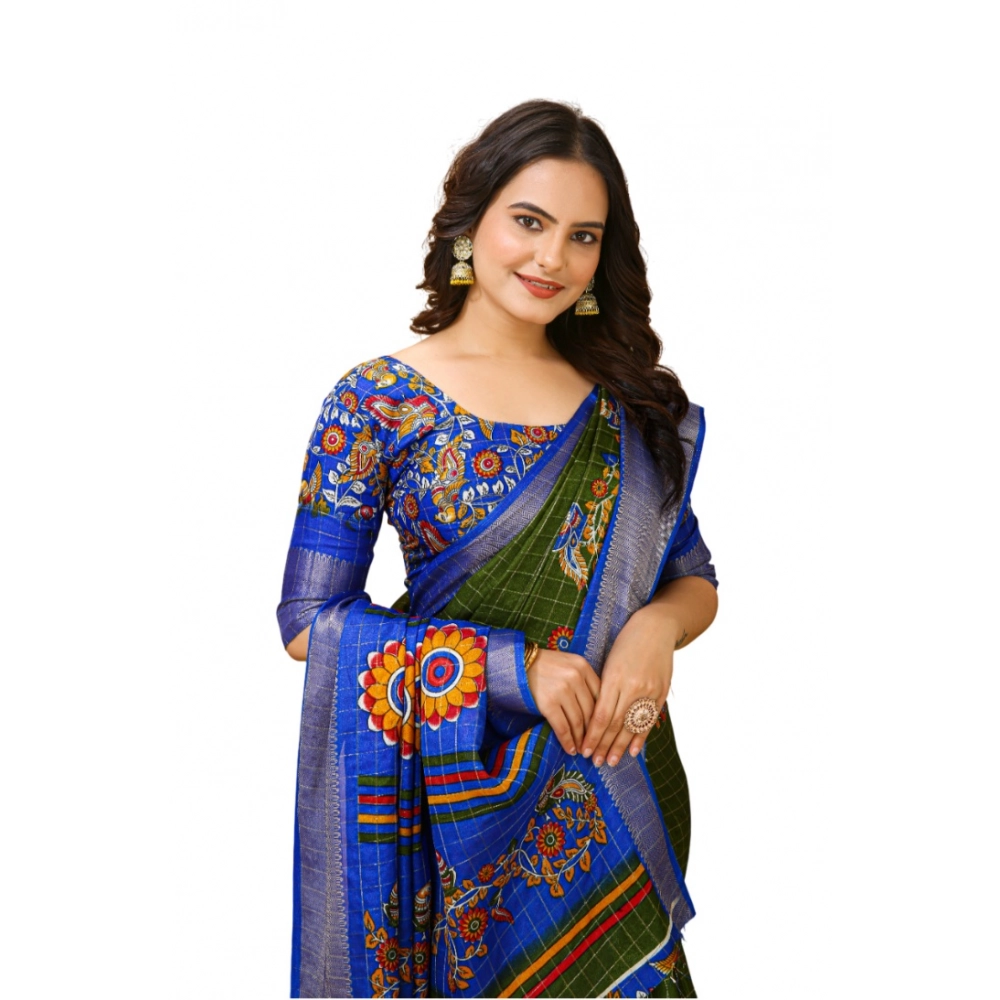 Generic Women's Soft Dola Cotton Kalamkari Printed Saree With Unstitched Blouse 5.5Mtr (Mehendi) Generic Women's Soft Dola Cotton Kalamkari Printed Saree With Unstitched Blouse 5.5Mtr (Mehendi)