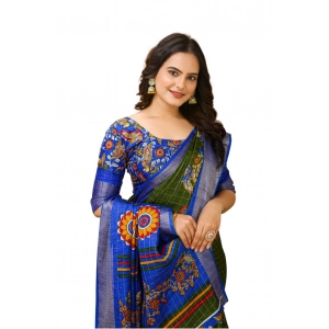 Generic Women's Soft Dola Cotton Kalamkari Printed Saree With Unstitched Blouse 5.5Mtr (Mehendi)