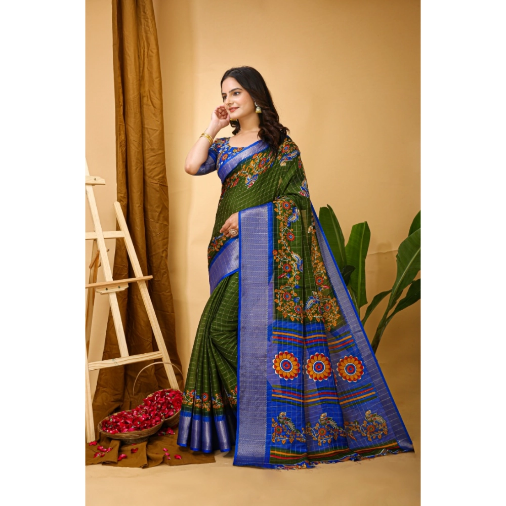 Generic Women's Soft Dola Cotton Kalamkari Printed Saree With Unstitched Blouse 5.5Mtr (Mehendi) Generic Women's Soft Dola Cotton Kalamkari Printed Saree With Unstitched Blouse 5.5Mtr (Mehendi)