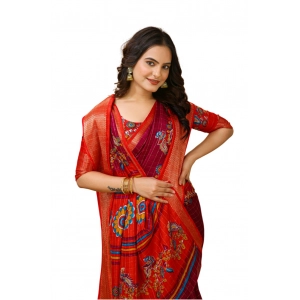 Generic Women's Soft Dola Cotton Kalamkari Printed Saree With Unstitched Blouse 5.5Mtr (Maroon)