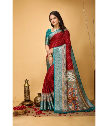 Generic Women's Soft Dola Cotton Kalamkari Printed Saree With Unstitched Blouse 5.5Mtr (Red)