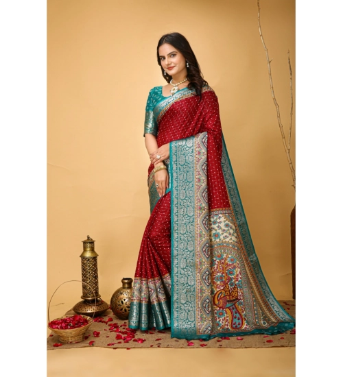 Generic Women's Soft Dola Cotton Kalamkari Printed Saree With Unstitched Blouse 5.5Mtr (Red)