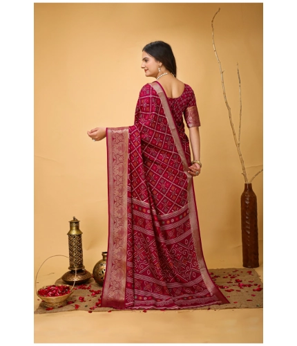 Generic Women's Soft Dola Cotton Kalamkari Printed Saree With Unstitched Blouse 5.5Mtr (Red)