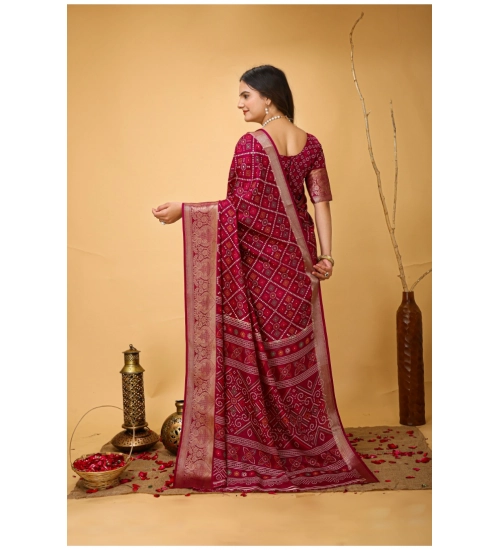 Generic Women's Soft Dola Cotton Kalamkari Printed Saree With Unstitched Blouse 5.5Mtr (Red)