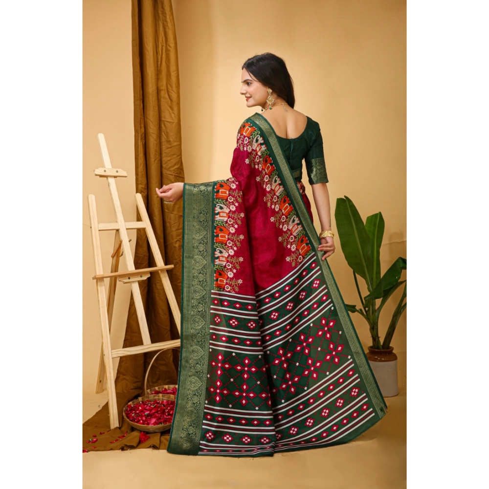 Generic Women's Soft Dola Cotton Kalamkari Printed Saree With Unstitched Blouse 5.5Mtr (Red) Generic Women's Soft Dola Cotton Kalamkari Printed Saree With Unstitched Blouse 5.5Mtr (Red)