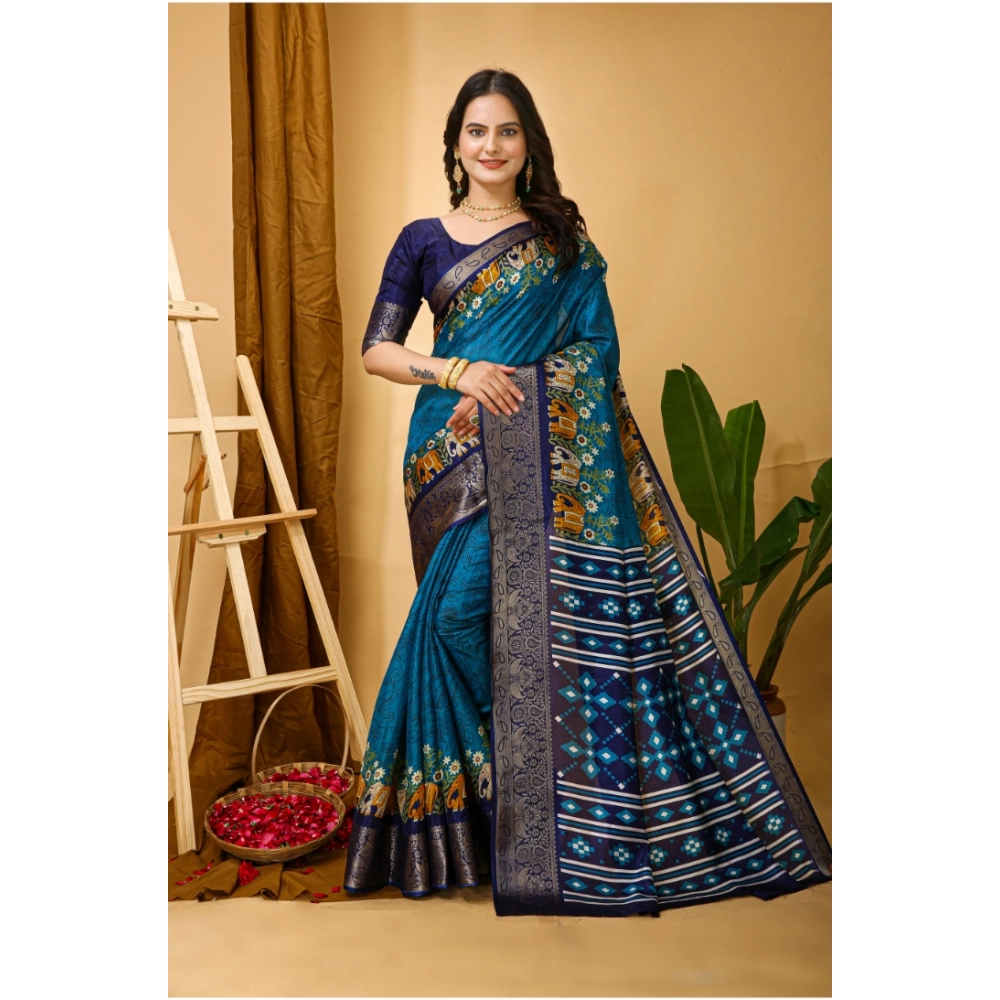 Generic Women's Soft Dola Cotton Kalamkari Printed Saree With Unstitched Blouse 5.5Mtr (Blue) Generic Women's Soft Dola Cotton Kalamkari Printed Saree With Unstitched Blouse 5.5Mtr (Blue)