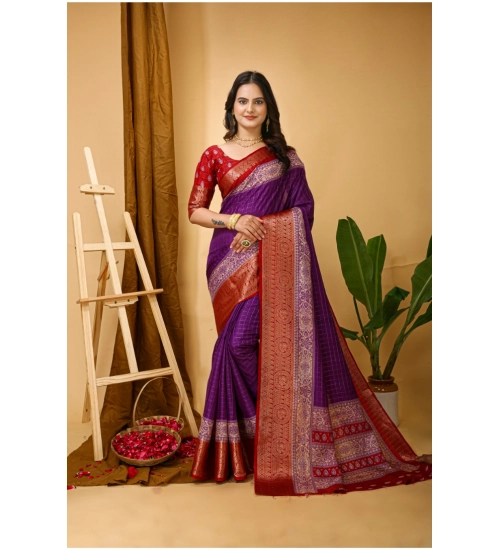 Generic Women's Soft Dola Cotton Kalamkari Printed Saree With Unstitched Blouse 5.5Mtr (Purple)