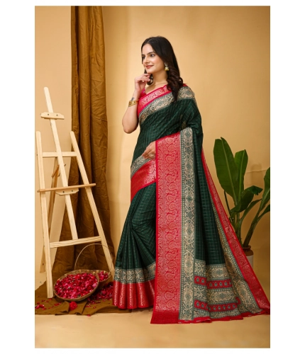 Generic Women's Soft Dola Cotton Kalamkari Printed Saree With Unstitched Blouse 5.5Mtr (B.Green)