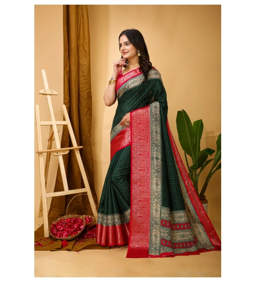 Generic Women's Soft Dola Cotton Kalamkari Printed Saree With Unstitched Blouse 5.5Mtr (B.Green)