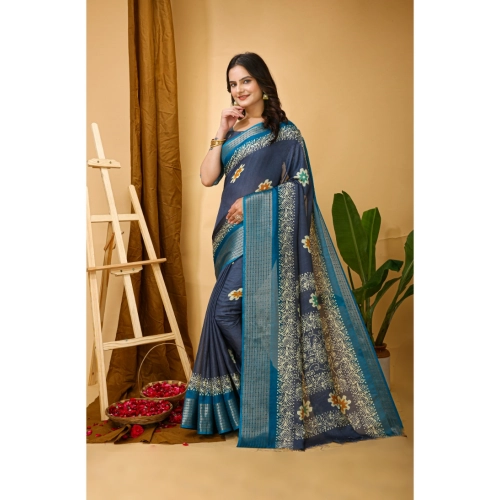 Women's Soft Blooming Marshmallow Fabric Kalamkari Printed Saree With Unstitched Blouse 5.5Mtr (Grey) Women's Soft Blooming Marshmallow Fabric Kalamkari Printed Saree With Unstitched Blouse 5.5Mtr (Grey)