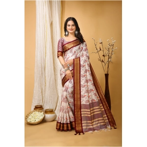 Generic Women's Soft Cotton Silk Printed Saree With Unstitched Blouse 5.5Mtr (Maroon)